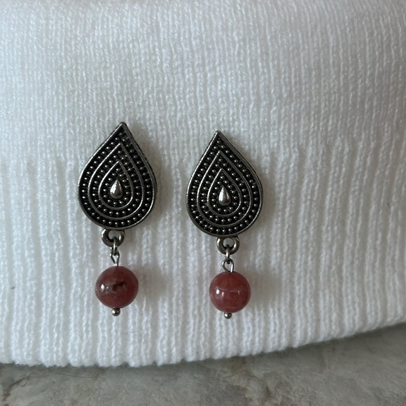 Argentina Boho Style Pink Rose Earrings rhodochrosite stone Argentine Inca Rose - Picture 2 of 11